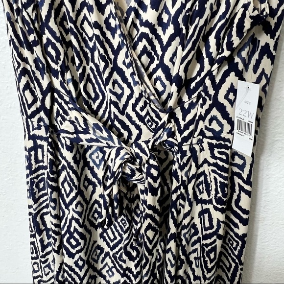 JULIE DILLON NEW YORK PLUS SIZE 22W WOMEN V-NECK BLUE CREAM POLYESTER DRESS NWT - Picture 9 of 10